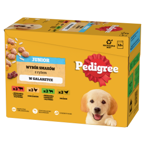 Pedigree Mokra Karma Dla Szczeniąt Mix Smaków Kurczak Z Ryżem, Jagnięcina Z Ryżem, Drób Z Ryżem I Wołowina Z Ryżem W Galaretce 12x100g