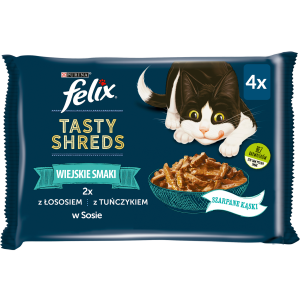 Felix Tasty Shreds Karma Dla Kota Z Łososiem I Tuńczykiem W Sosie 4x80g