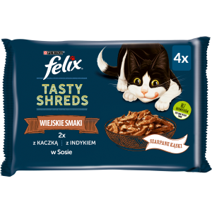 Felix Tasty Shreds Mokra Karma Dla Kota Z Kaczką I Indykiem W Sosie 4x80g