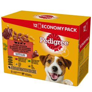 Pedigree Mokra Karma Dla Dorosłych Psów W Galaretce Z Wołowiną, Z Kurczakiem, Z Jagnięciną, Z Drobiem 12x100g
