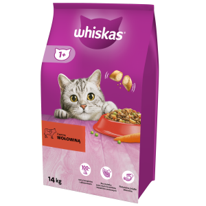 WHISKAS Karma Sucha Dla Kota 1+ Z Wołowiną 14kg