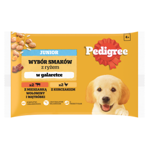 Pedigree Mokra Karma Dla Szczeniąt W Galaretce (Z Kurczakiem I Ryżem, Z Wołowiną I Ryżem) 4x100g