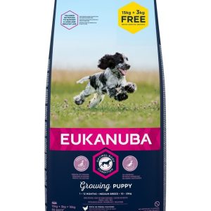 Eukanuba Puppy&Junior Medium Breed Chicken 15kg+3kg